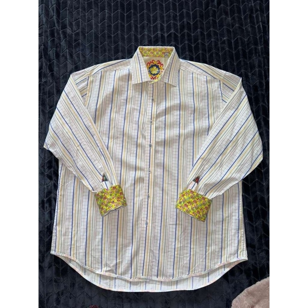 Robert Graham Mens Shirt Knowledge Wisdom Truth Flip Cuff Rainbow Stripe Sz 2XL